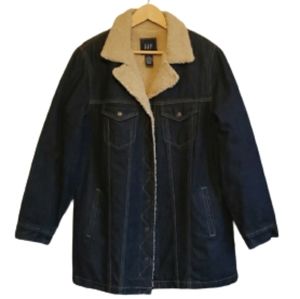 Vintage GAP Dark Denim Shearling Lined Jacket Coat Sz Large